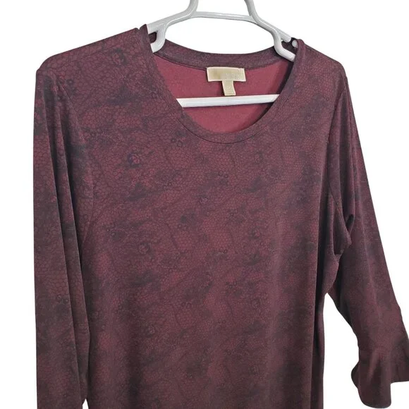 Michael Kors 2X Dress Reptile Print Long Sleeve Bell Cuffs Stretchy Burgundy - Picture 5 of 12